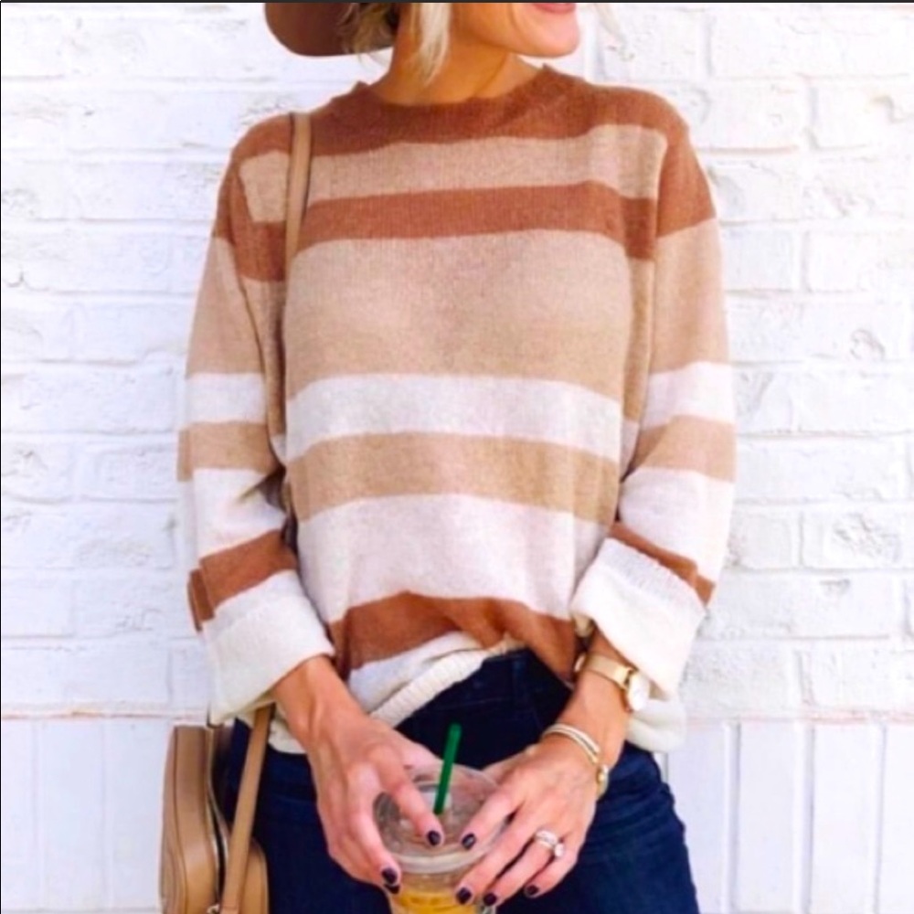 Goodnight Macaroon Neutral Striped Sweater, One size, Fits a size XS-M